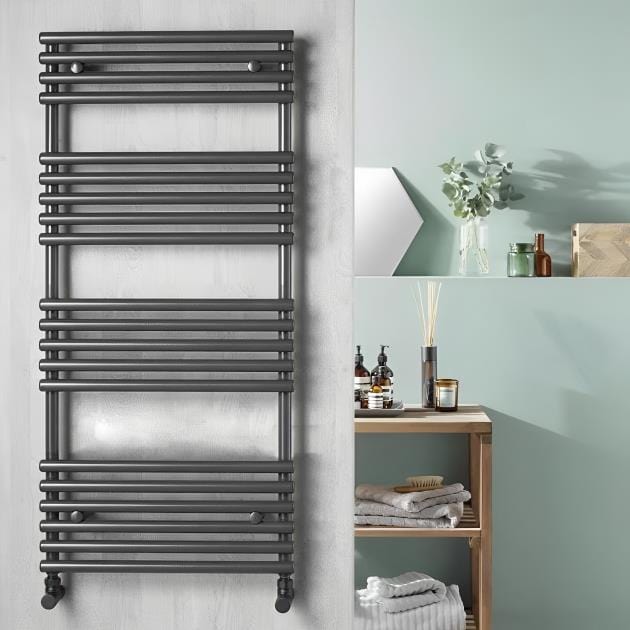 Redroom Designer Towel Radiators Redroom TT Lux Straight Vertical Heated Towel Rail in Matt Black 1035 x 496