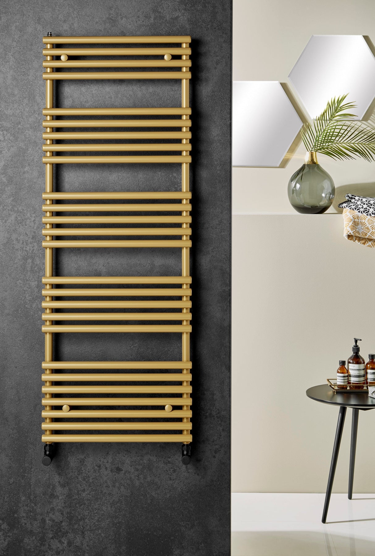 Redroom Designer Towel Radiators Redroom TT Lux Straight Vertical Heated Towel Rail in Gold Look