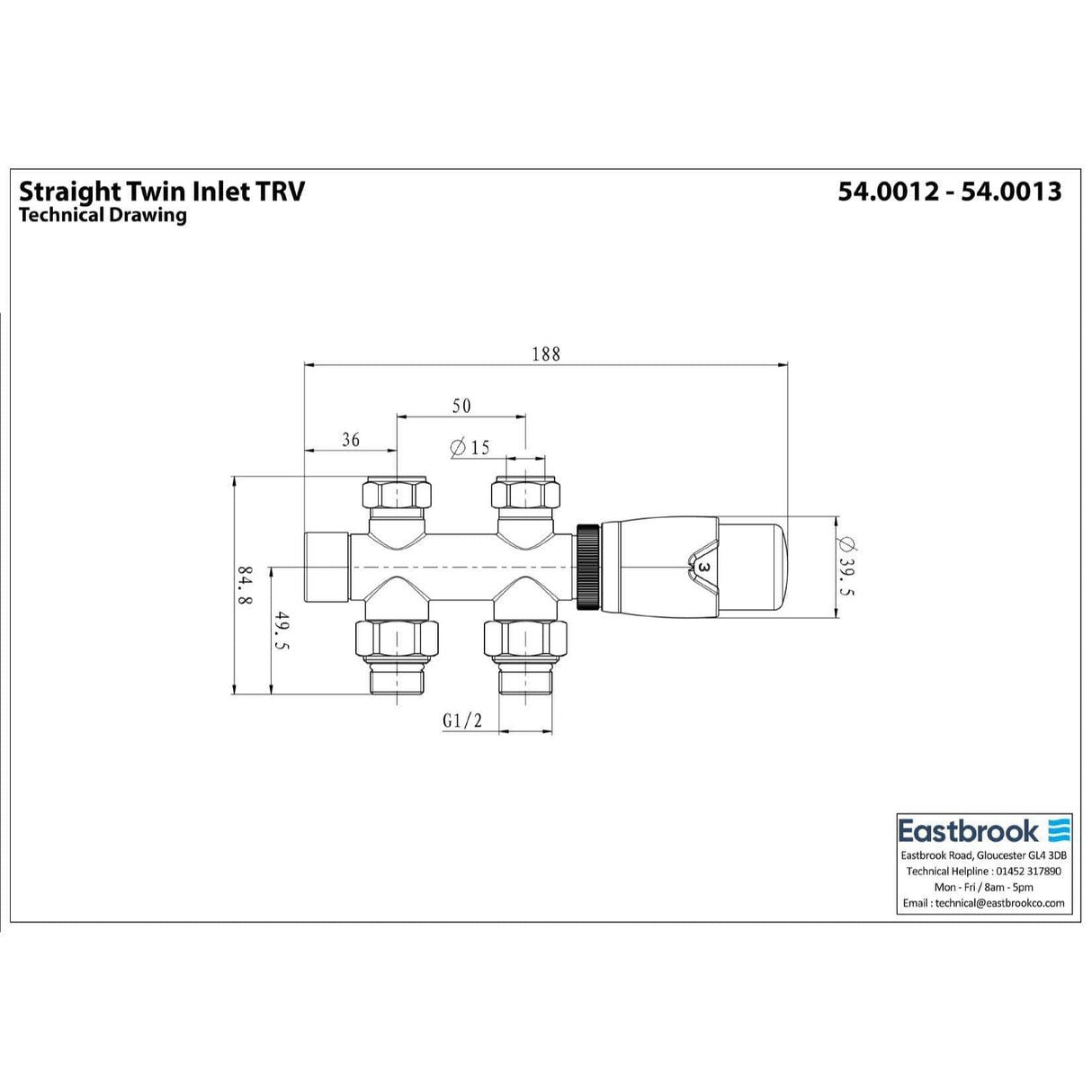 Totally Rads Radiator Valves Eastbrook Straight Twin Inlet Thermostatic Radiator Valve 15mm
