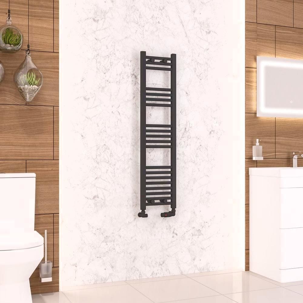 Eastbrook Ladder Rails Eastbrook Wendover Straight Vertical Heated Towel Rail in Matt Black 1200 x 300 / Electric Only