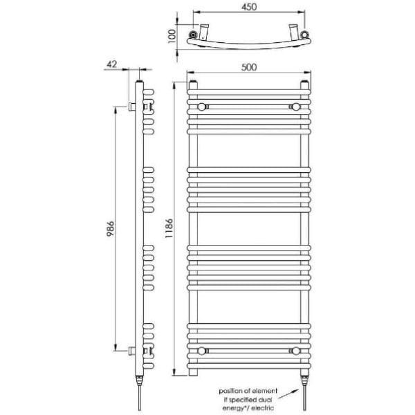 Vogue Designer Towel Radiator Vogue Melody Curved Designer Towel Radiator - 1186 x 500mm - Dual Fuel in Chrome