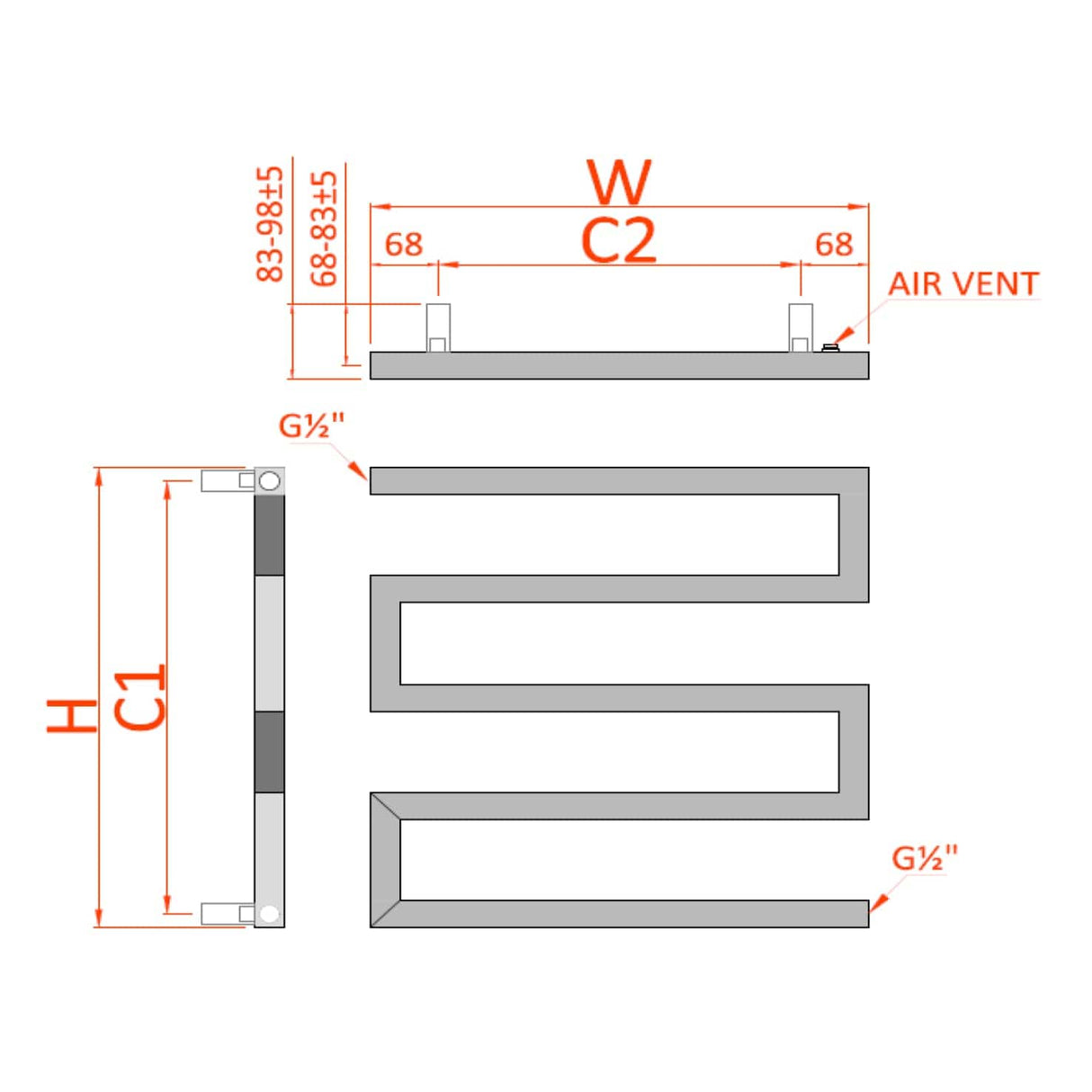 Reina Designer Towel Radiator Reina Serpe S-Shaped Central Heating Towel Radiator