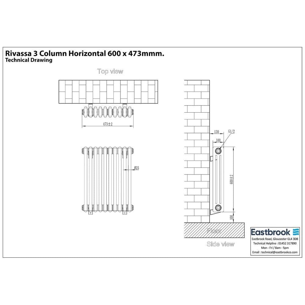 Eastbrook Rivassa Traditional 3 Column Radiator in Matt Black