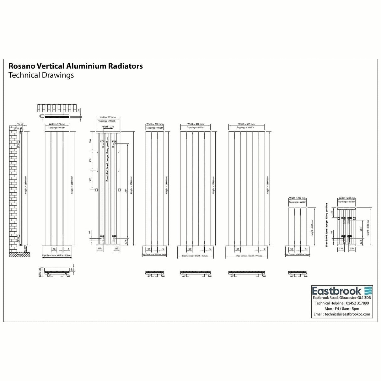 Eastbrook Rosano Straight Vertical Aluminium Radiator in Matt White