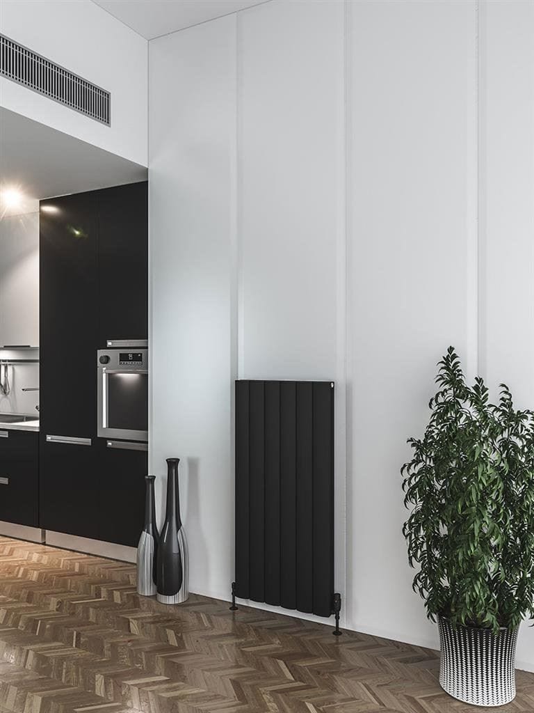 Eastbrook Panel Radiators Eastbrook Guardia Straight Vertical Aluminium Radiator in Matt Black 1200 x 565