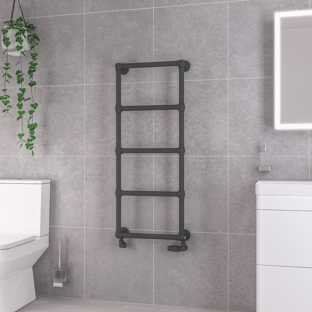 Eastbrook Traditional Towel Radiators Eastbrook Stour Vertical Traditional Heated Towel Rail in Anthracite 1195 x 500 / Dual Fuel