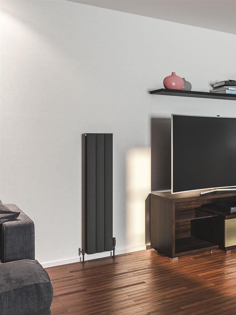 Eastbrook Panel Radiators Eastbrook Guardia Straight Vertical Aluminium Radiator in Matt Anthracite 1200 x 280