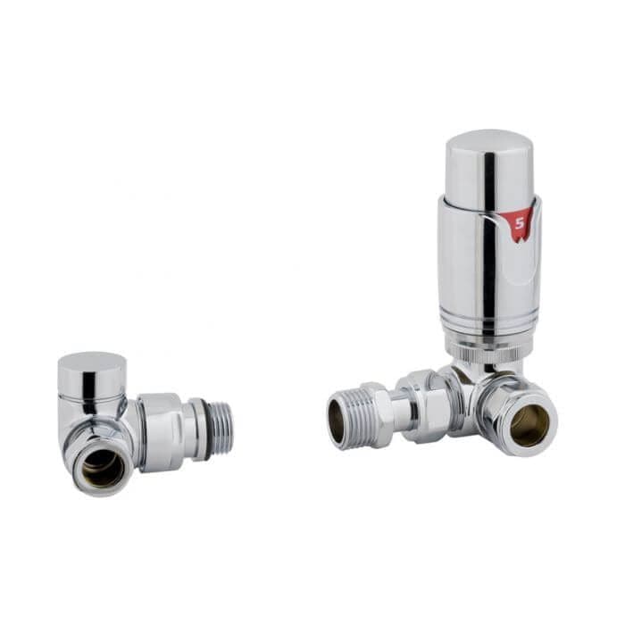 Totally Rads Eastbrook Biava Thermostatic Corner Radiator Valve and Lockshield - Chrome - 12.045