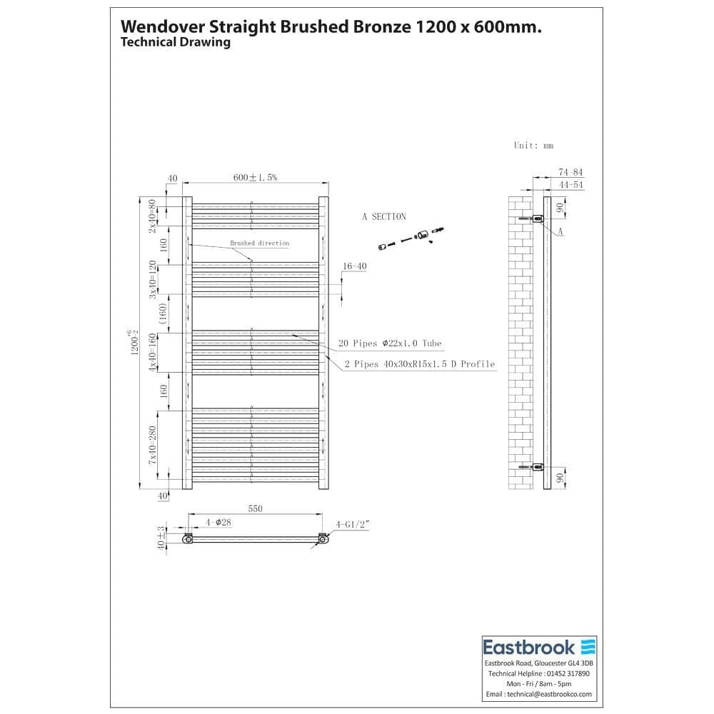 Eastbrook Wendover Straight Heated Towel Rail in Brushed Gunmetal
