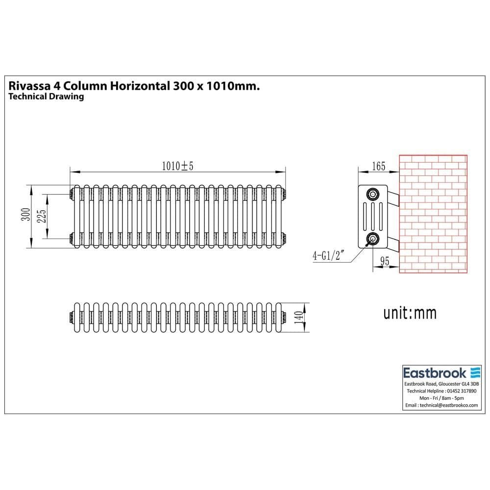 Eastbrook Rivassa Traditional 4 Column Radiator in Matt Black