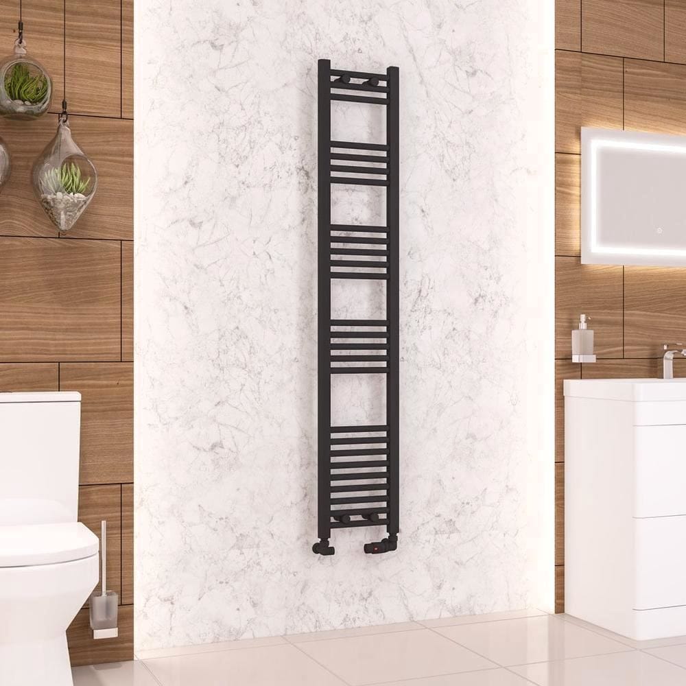 Eastbrook Ladder Rails Eastbrook Wendover Straight Vertical Heated Towel Rail in Matt Black 1600 x 300 / Dual Fuel