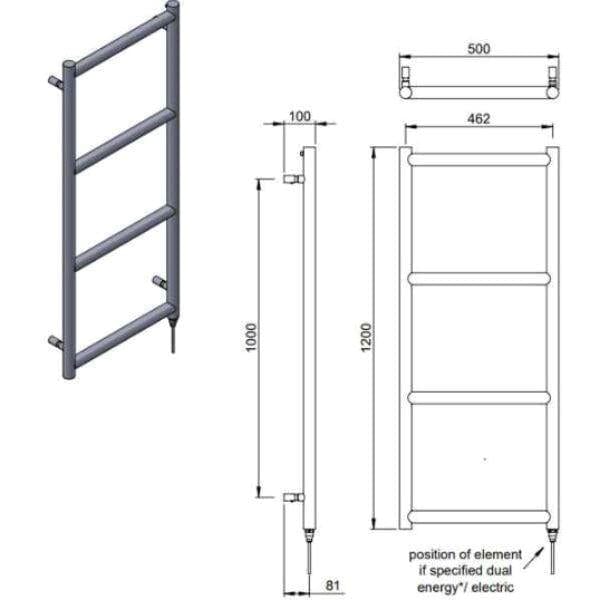 Vogue Ladder Rail Vogue Grace Straight Designer Towel Rail in Chrome 1200 x 500 / Dual Fuel