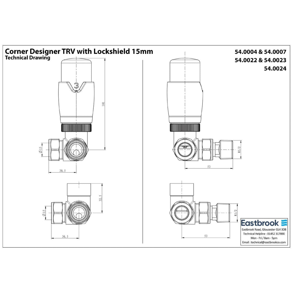 Eastbrook Radiator Valve Eastbrook Darlington Corner Thermostatic Radiator Valve with Lockshield (Pair)