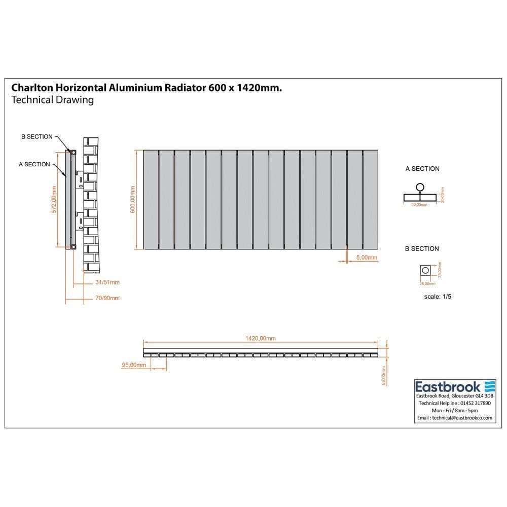 Eastbrook Panel Radiators Eastbrook Charlton Horizontal Designer Radiator in Matt Black