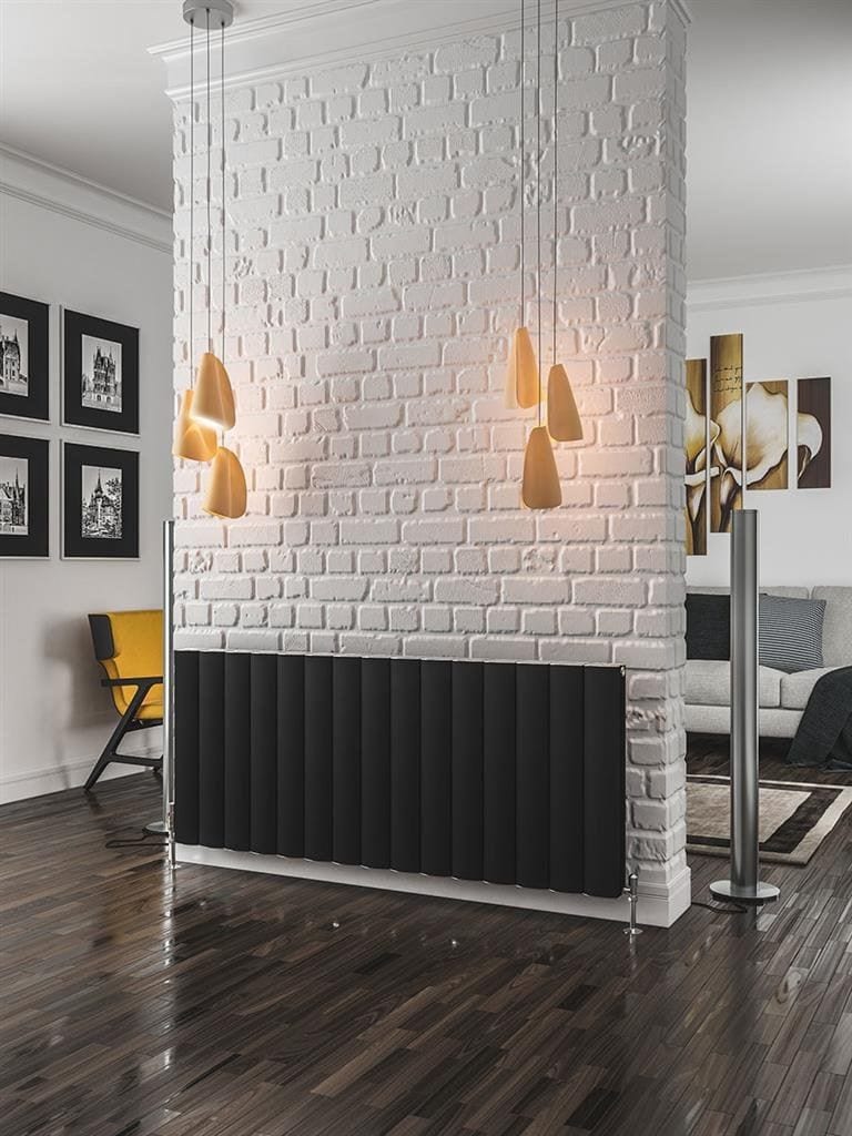 Eastbrook Panel Radiators Eastbrook Guardia Straight Horizontal Aluminium in Matt Black 600 x 1420 / Electric Only