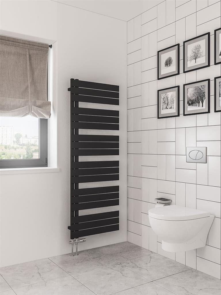 Eastbrook Designer Towel Radiators Eastbrook Helmsley Straight Vertical Designer Towel Rail in Matt Black 1640 x 600 / Electric Only