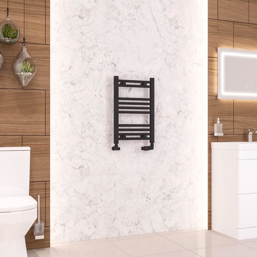 Eastbrook Ladder Rail Eastbrook Wendover Straight Vertical Heated Towel Rail in Matt Black 600 x 400 / Dual Fuel