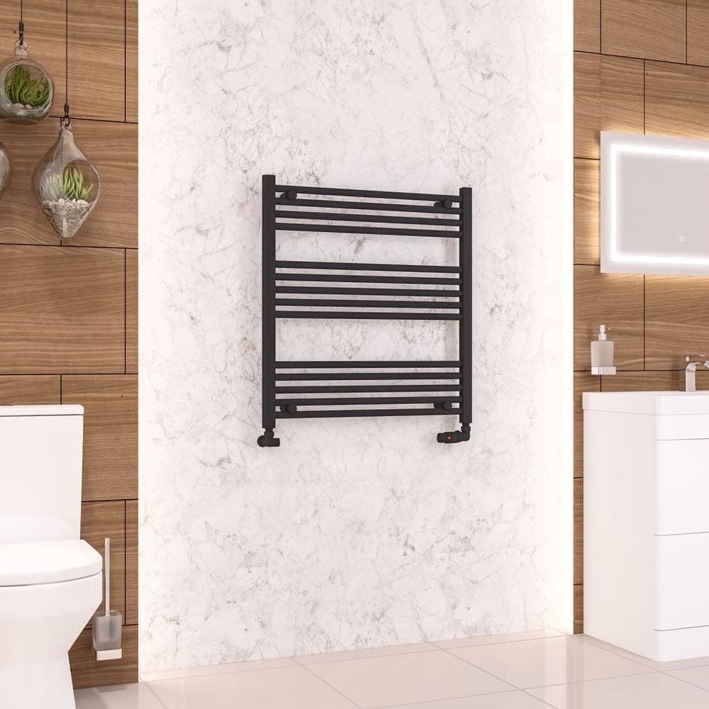 Eastbrook Ladder Rail Eastbrook Wendover Straight Vertical Heated Towel Rail in Matt Black 800 x 750 / Dual Fuel