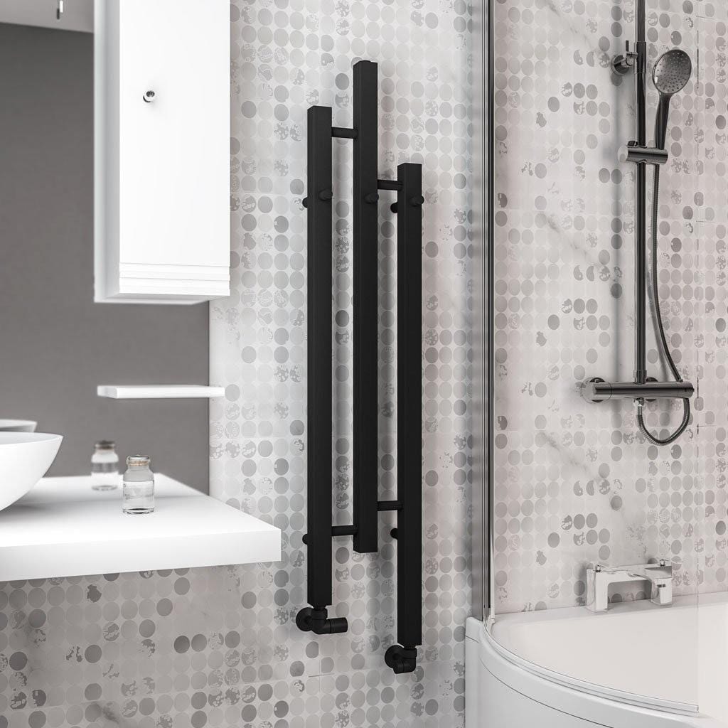 Eastbrook Designer Towel Radiators Eastbrook Conwy Vertical Designer Radiator - 1200 x 220mm - Matt Black Dual Fuel