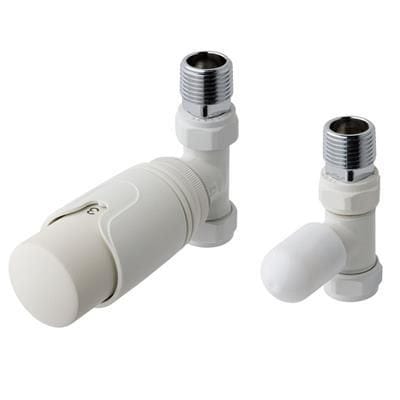 Totally Rads Eastbrook Biava Thermostatic Straight Radiator Valve and Lockshield - Matt White - 41.3020