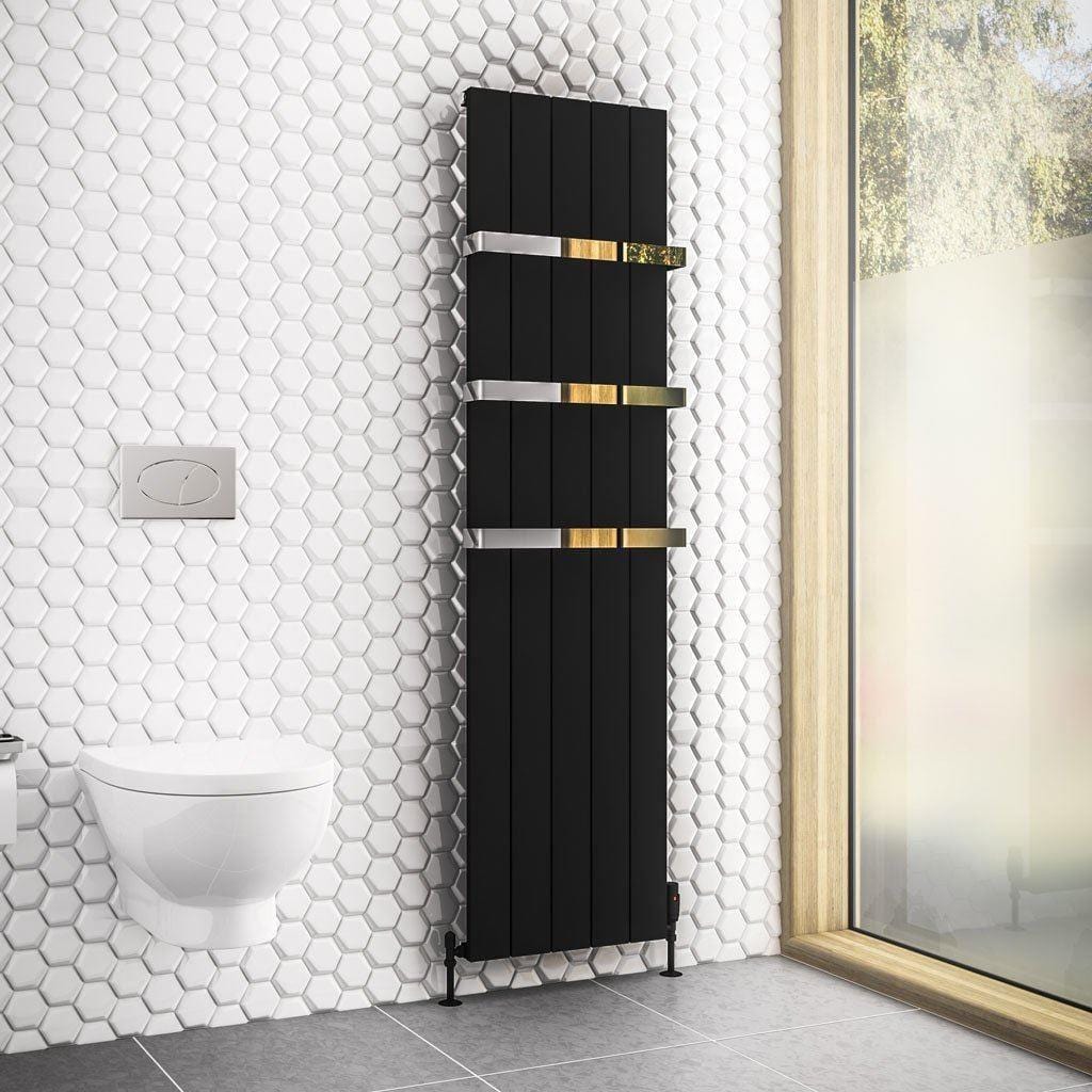 Eastbrook Panel Radiator Eastbrook Rosano Straight Vertical Aluminium Radiator in Matt Black 1800 x 470mm / Electric Only