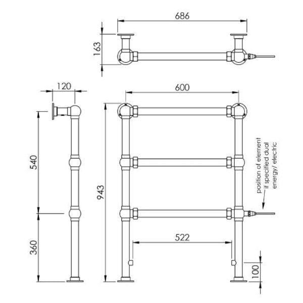 Vogue Traditional Towel Rail Vogue Grandeur Straight Floor Mounted Traditional Towel Rail in Chrome