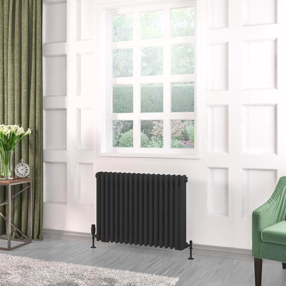 Eastbrook Column Radiator Eastbrook Rivassa Traditional 3 Column Radiator in Matt Black 600 x 833 / Electric Only