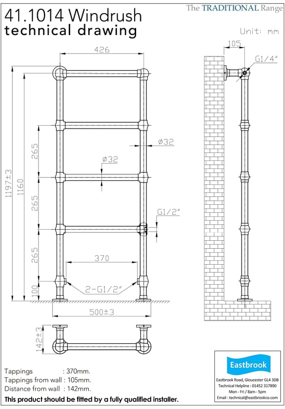 Eastbrook Traditional Towel Rail Eastbrook Windrush Straight Vertical Traditional Radiator