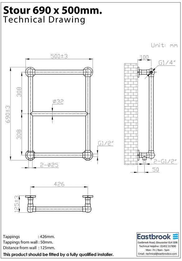 Eastbrook Traditional Towel Rail Eastbrook Stour Vertical Traditional Heated Towel Rail in Matt White