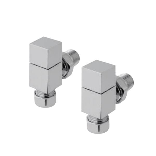 Totally Rads Eastbrook Square Head Angled Manual Radiator Valves Pair - Chrome - 12.036