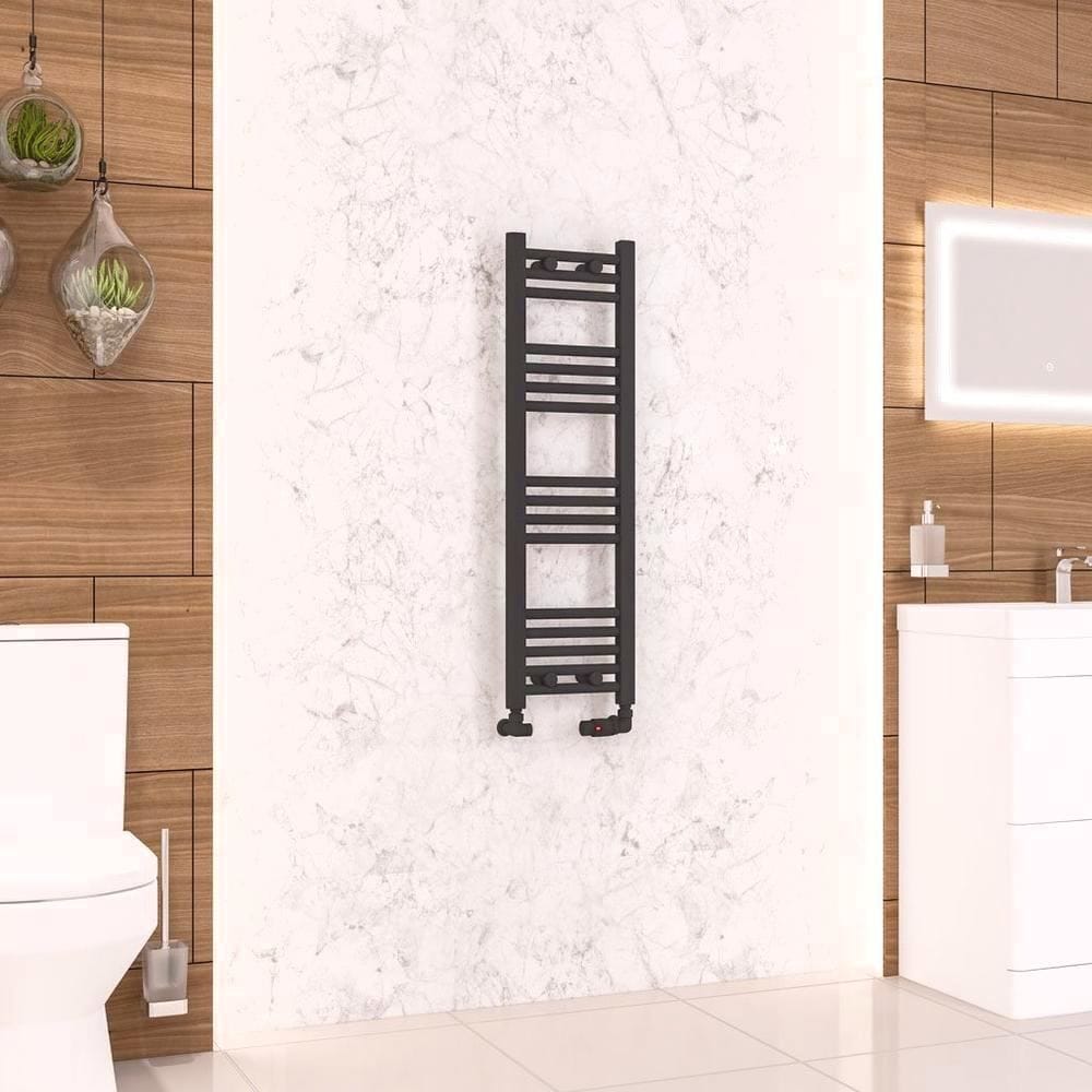 Eastbrook Ladder Rail Eastbrook Wendover Straight Vertical Heated Towel Rail in Matt Black 1000 x 300 / Electric Only