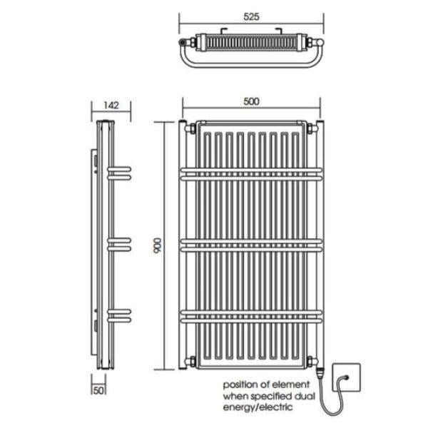 Vogue Designer Towel Radiators Vogue Nexus III Straight Designer Towel Radiator - 900 x 525mm - Chrome