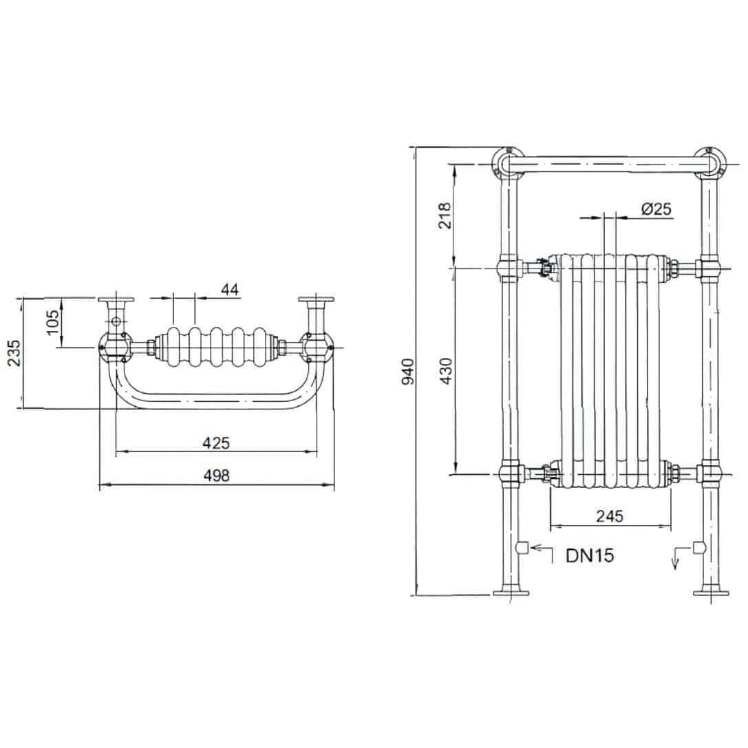 Heritage Insert Radiators Heritage Baby Clifton Traditional Straight Vertical Heated Towel Radiator - 940 x 498 - Chrome/Black - AHC80