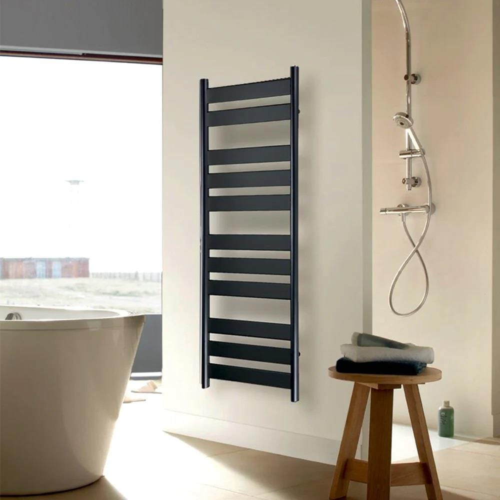 Redroom Designer Towel Radiators Redroom Azor Straight Vertical Designer Towel Rail in Matt Black