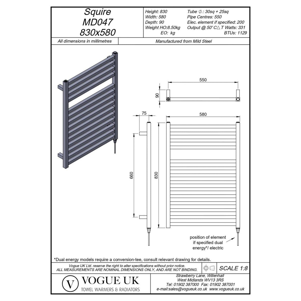 Vogue Designer Towel Radiator Vogue Squire Straight Designer Towel Rail in Chrome 830 x 580 / Central Heating