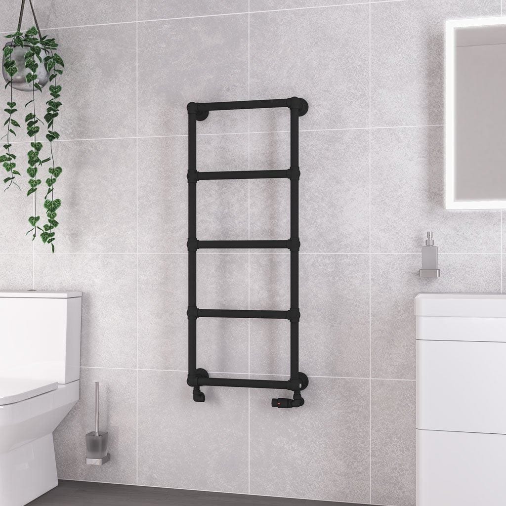 Eastbrook Traditional Towel Radiators Eastbrook Stour Vertical Traditional Heated Towel Rail in Matt Black 1195 x 500 / Central Heating
