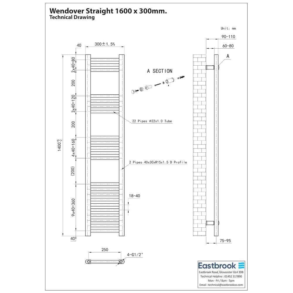Eastbrook Wendover Straight Heated Towel Rail in Chrome