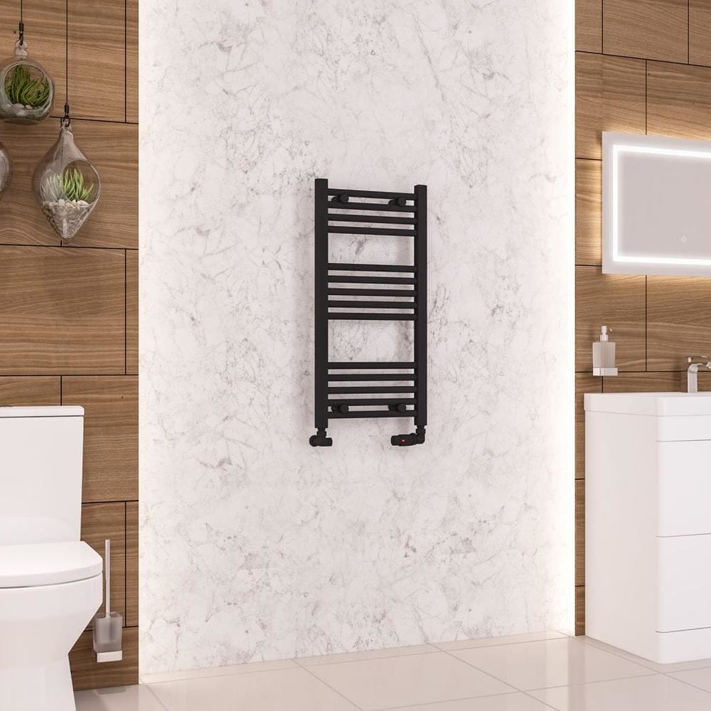 Eastbrook Ladder Rail Eastbrook Wendover Straight Vertical Heated Towel Rail in Matt Black 800 x 400 / Central Heating