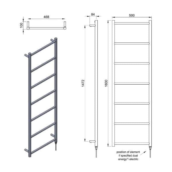 Vogue Ladder Rail Vogue Galaxy Straight Heated Towel Rail in Polished Stainless Steel