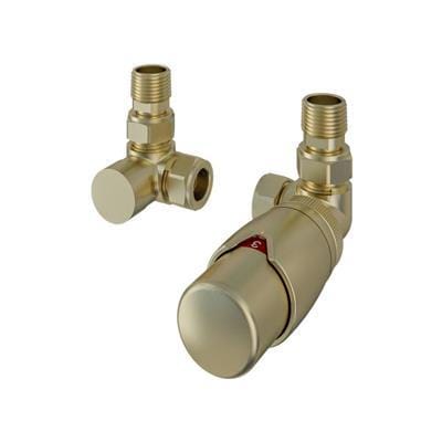 Eastbrook Radiator Valve Eastbrook Darlington Corner Thermostatic Radiator Valve with Lockshield (Pair) Brushed Brass
