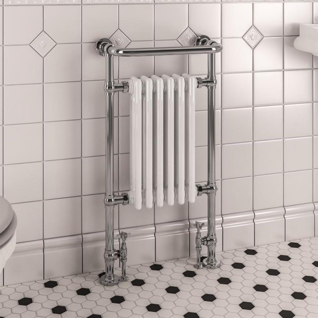 Eastbrook Inset Radiator Eastbrook Isbourne Straight Vertical Traditional Radiator in Gloss White/Chrome Central Heating