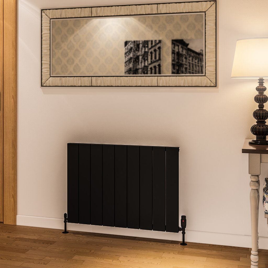 Eastbrook Panel Radiators Eastbrook Rosano Straight Horizontal Aluminium Radiator in Matt Black 600 x 850 / Dual Fuel