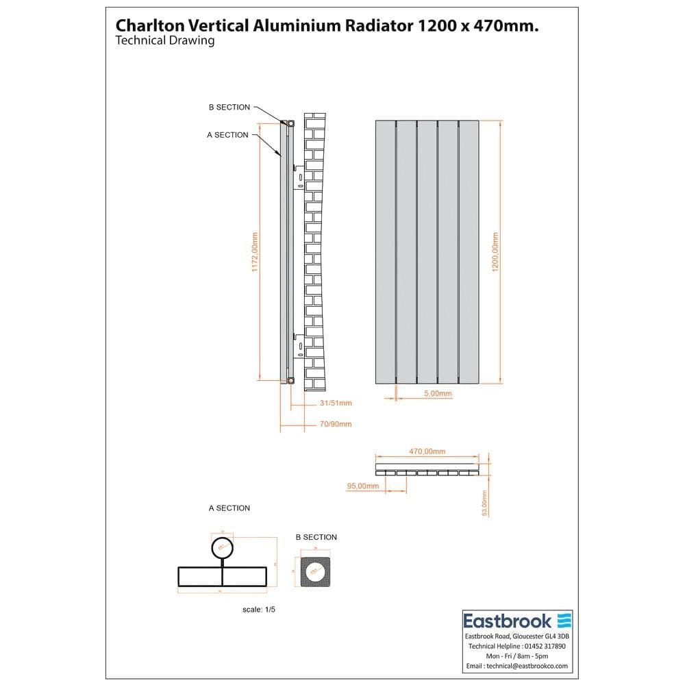 Eastbrook Panel Radiator Eastbrook Charlton Vertical Designer Radiator in Matt White