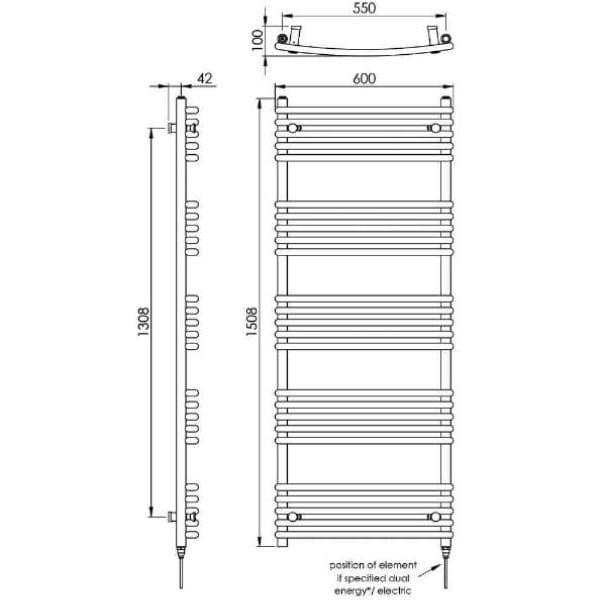 Vogue Designer Towel Radiator Vogue Melody Curved Designer Towel Radiator in Chrome