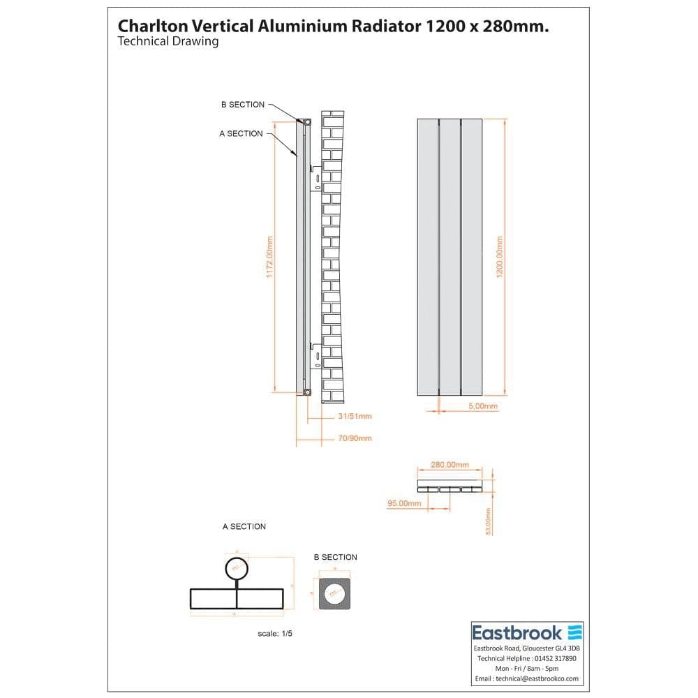 Eastbrook Panel Radiator Eastbrook Charlton Vertical Designer Radiator in Matt White