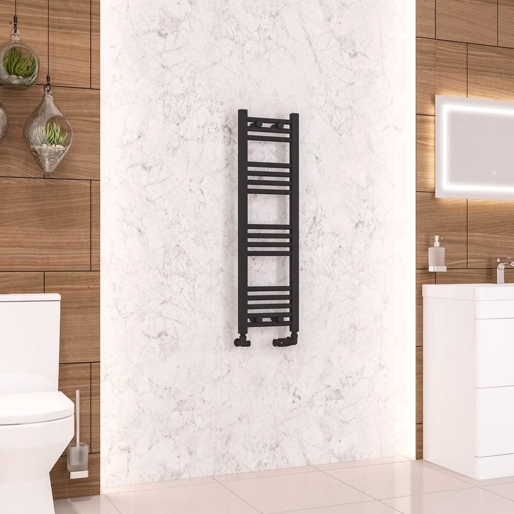 Eastbrook Ladder Rail Eastbrook Wendover Straight Vertical Heated Towel Rail in Matt Black 1000 x 300 / Dual Fuel