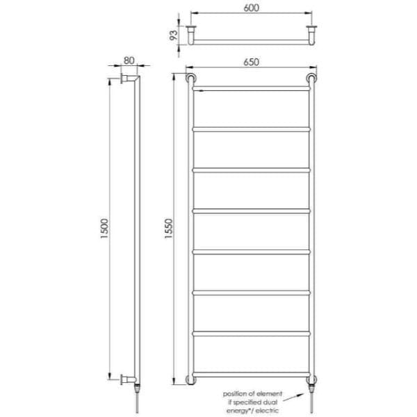 Vogue Ladder Rails Vogue Vivid Straight Heated Towel Rail in Chrome