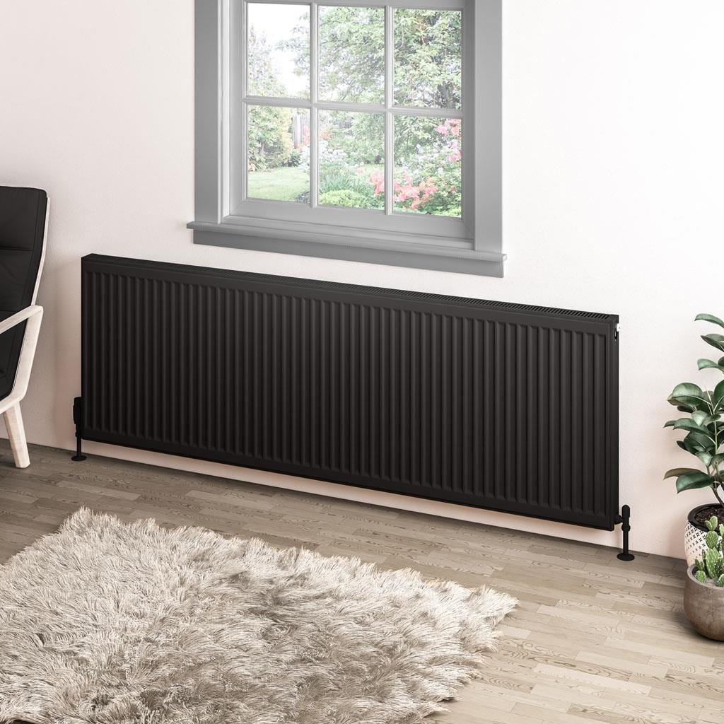 Aquarius Bathrooms Type 11 Aquarius Type 11 Compact Panel Radiator In Matt Black 600 x 1800mm