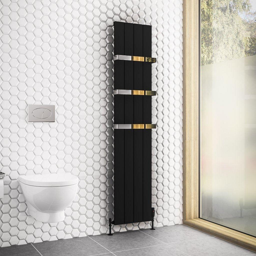 Eastbrook Panel Radiator Eastbrook Rosano Straight Vertical Aluminium Radiator in Matt Black 1800 x 375mm / Dual Fuel