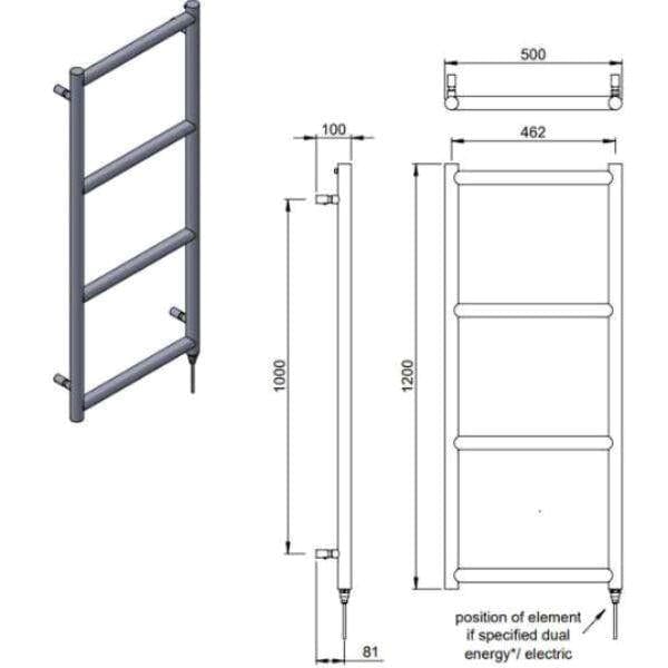 Vogue Ladder Rail Vogue Grace Straight Designer Towel Rail in Chrome 1200 x 500 / Electric Only